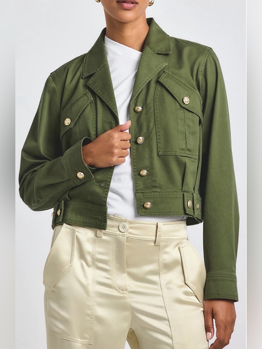 10 Crosby Derek Lam Olive Green Cropped Utility Jacket S New